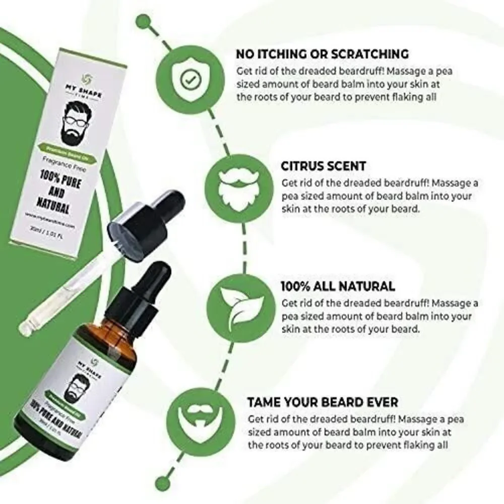 Beard Oil 100% Pure Natural Premium Beard Oil, Fragrance Free MY SHAPE -2pack